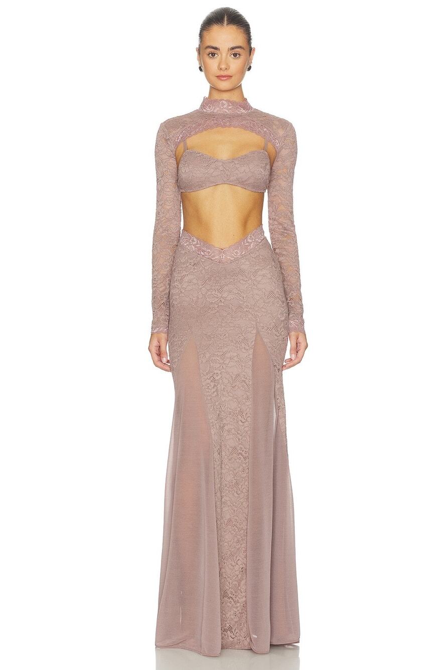 OW Collection Naia 3-Piece Maxi Dress Ash Brown Size M (US 8) NWT